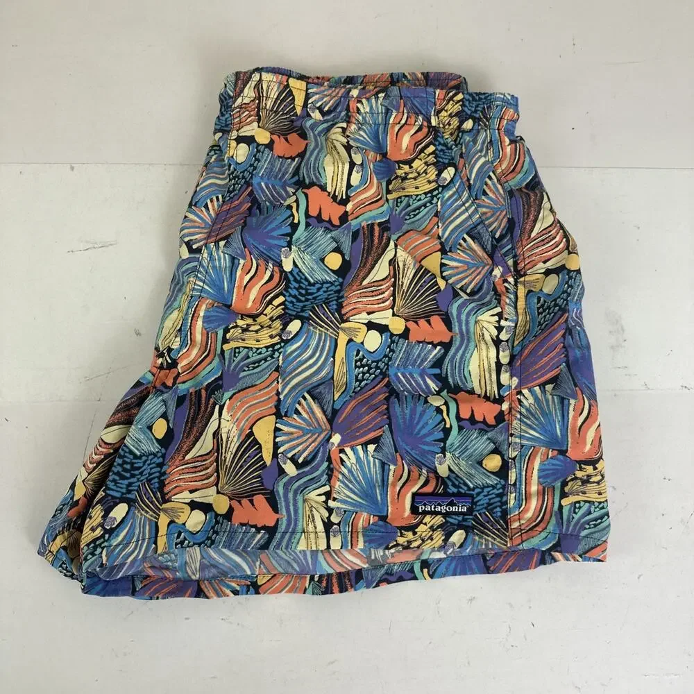 Patagonia Women's Baggies Nylon Shorts Joy Pitch Blue Reef Print 17.5x5 Inches